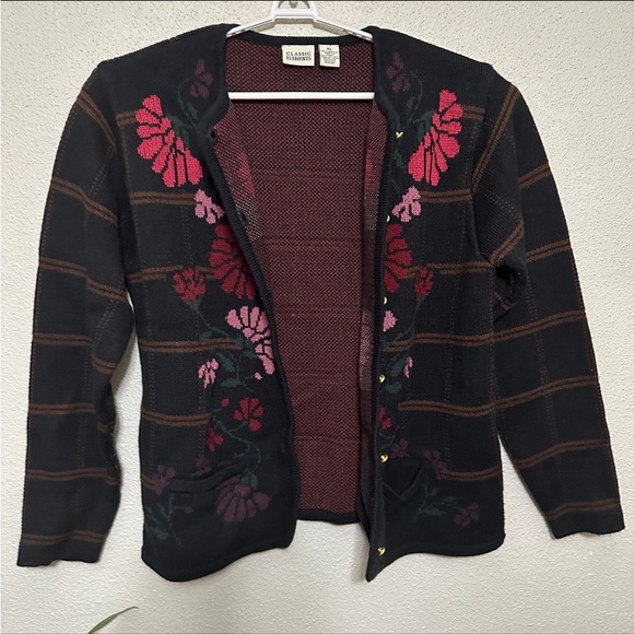 Classic Elements Embroidered Plaid Floral Cardigan Sweater - XL - Picture 6 of 9
